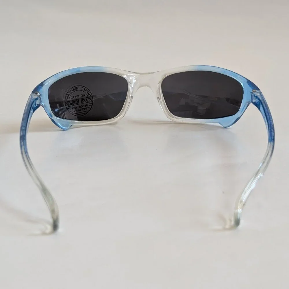 NWT Vintage 90's Kids Acetate Sporty Sunglasses (2 Tone Crystal Blue)